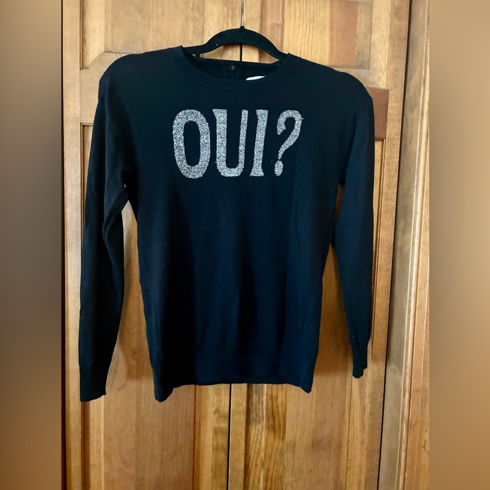 Halogen Women’s Sz Small Petite Black and Silver “Oui”Longsleeve Top